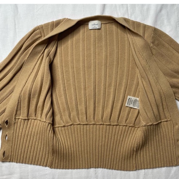 Aritzia Wilfred Brown Plunge Front Cardigan Size XS Button Merino Wool Cozy Warm - Picture 2 of 8